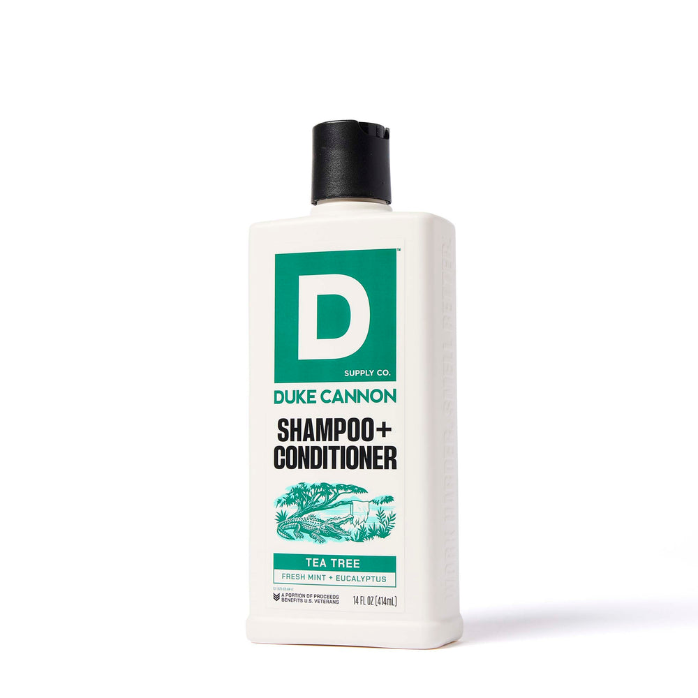 Rutina diaria con Duke Cannon champú acondicionador árbol de té