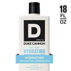 Duke Cannon Ducha Corporal Hidratante, etiqueta frontal con diseño robusto de hombres.