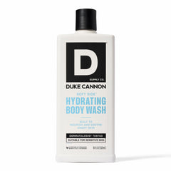 Duke Cannon Ducha Corporal Hidratante, frente de la botella, hidratación para piel seca.