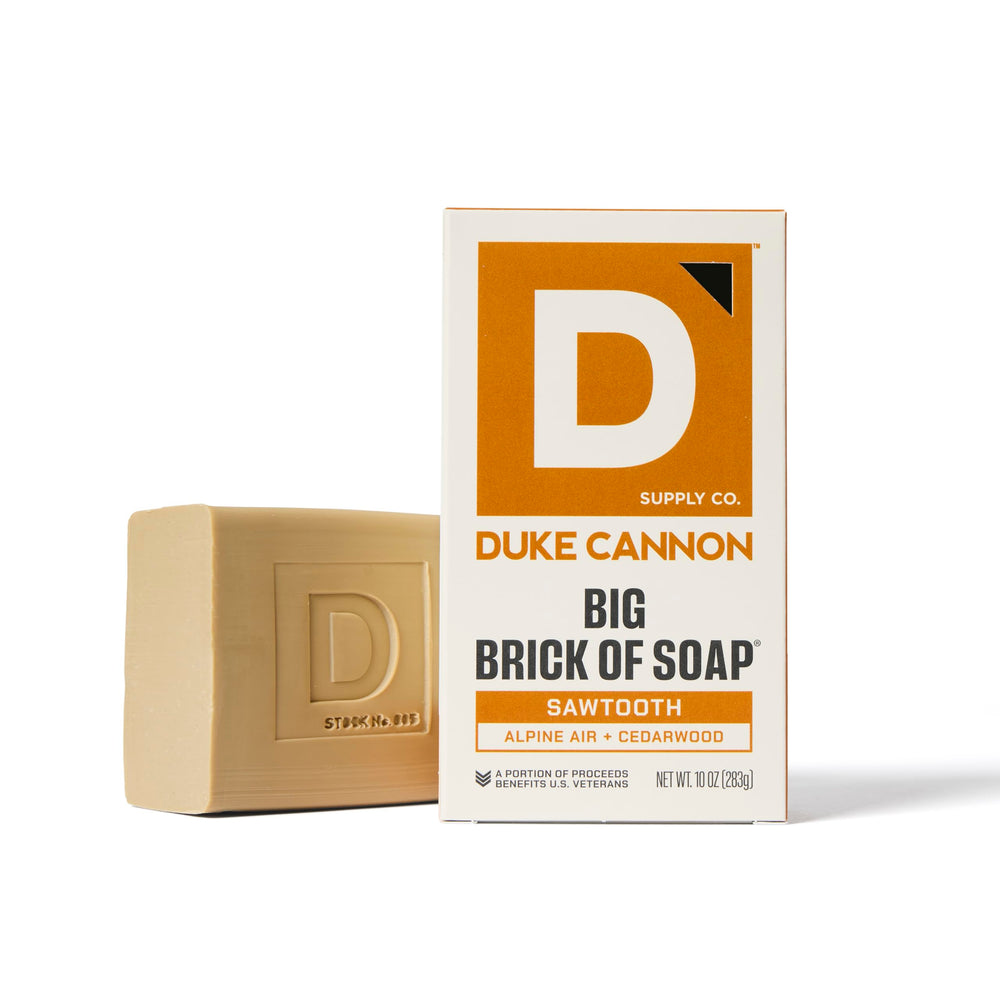 Duke Cannon label closeup shows USA-made quality.