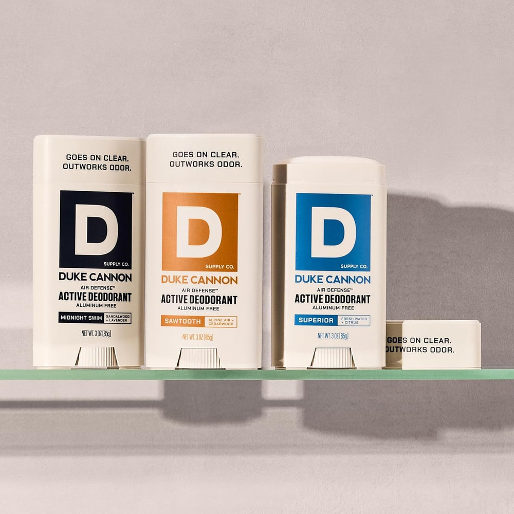 Duke Cannon Midnight Swim packaging shows bold branding and scent notes.