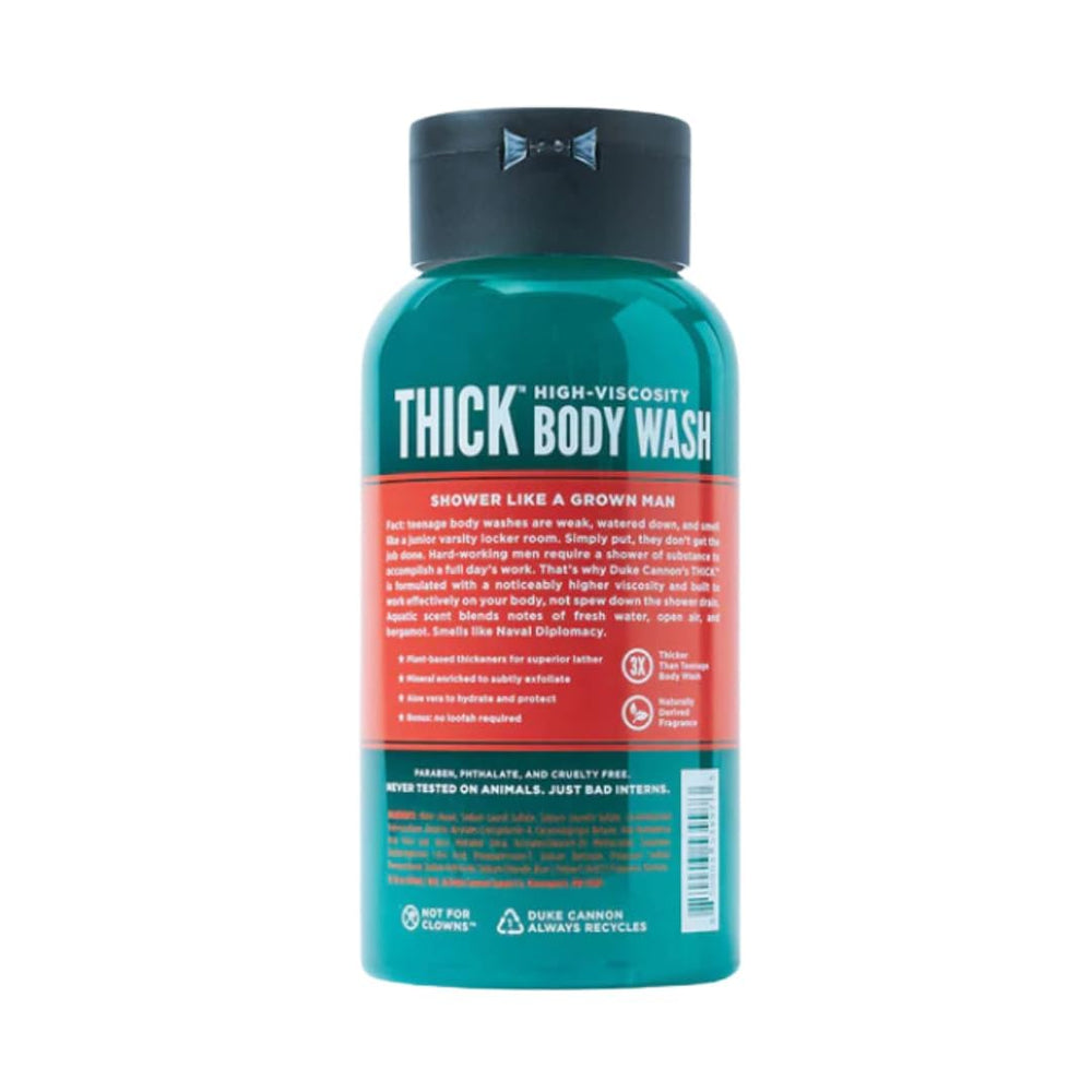 Duke Cannon Naval Diplomacy body wash demonstrates thick viscosity and long-lasting lather