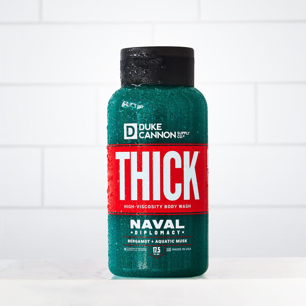 Duke Cannon Naval Diplomacy paraben-free cruelty-free label highlighted on packaging