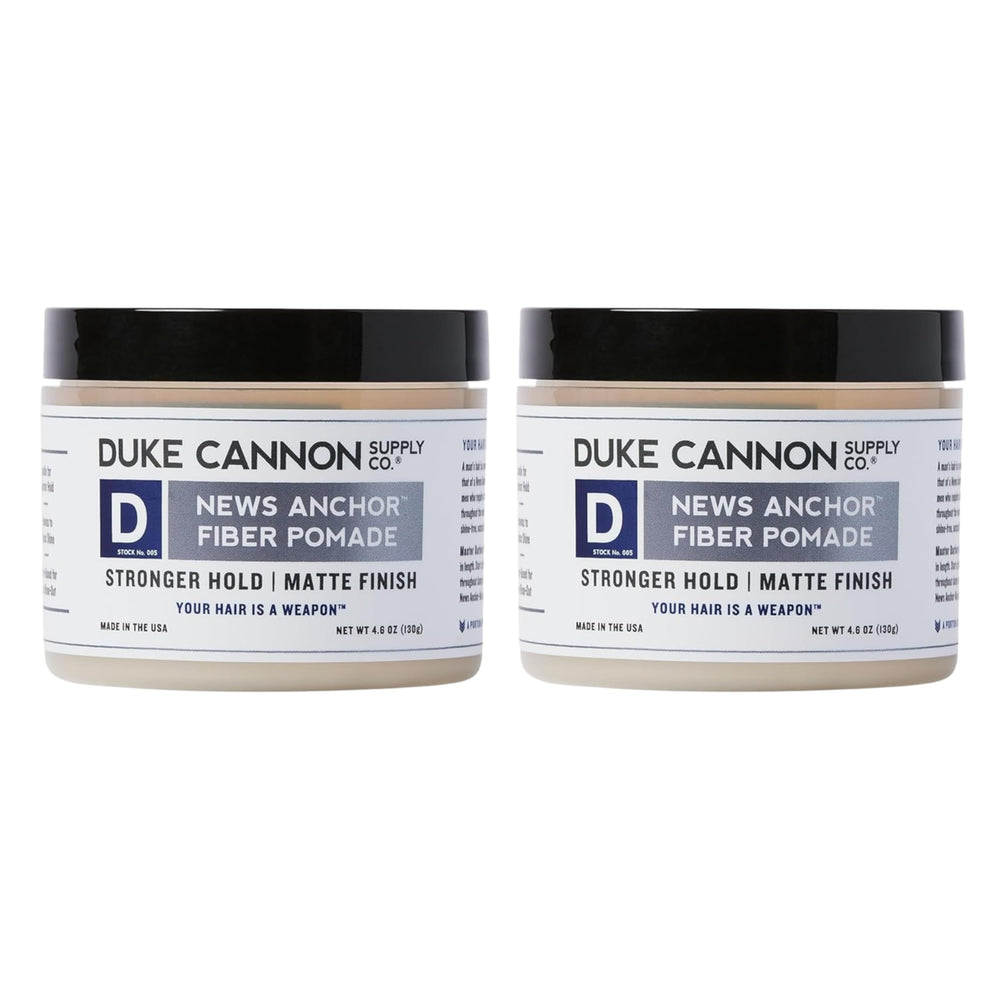 Duke Cannon News Anchor Pomade two-pack tins offer versatile hold and easy restyling.
