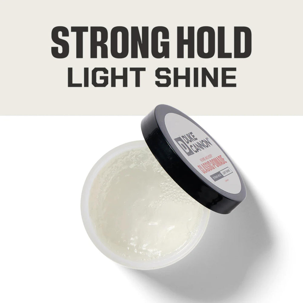 Duke Cannon News Anchor Pomade natural matte finish for a low-shine look.