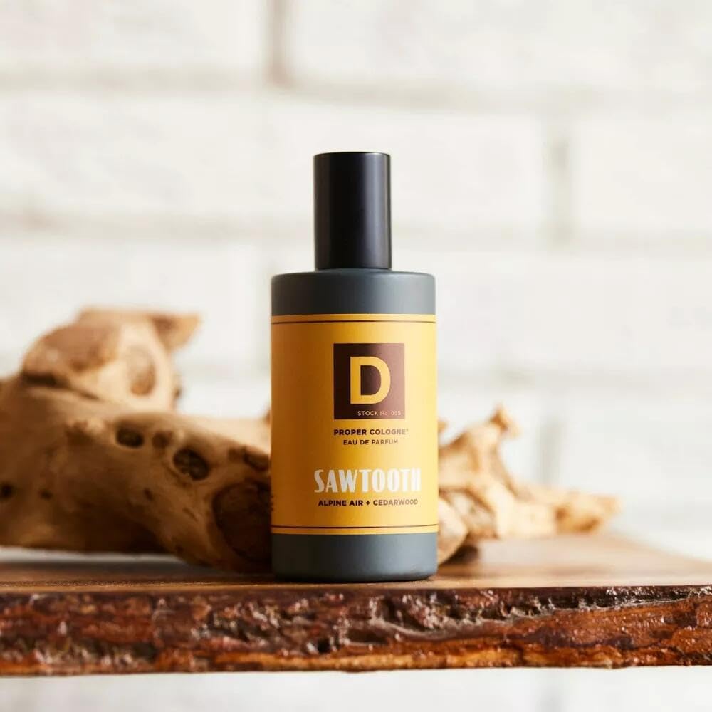 Duke Cannon Proper Cologne Sawtooth in apothecary glass bottle.