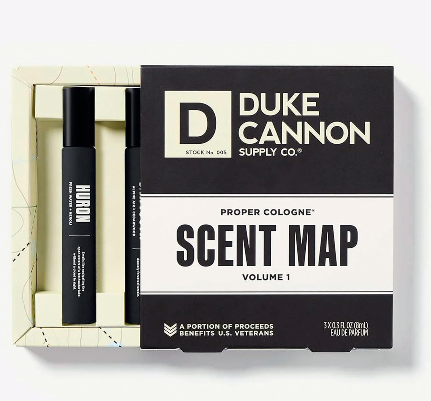 Duke Cannon Sawtooth bottle back highlighting clean lines and lasting fragrance.
