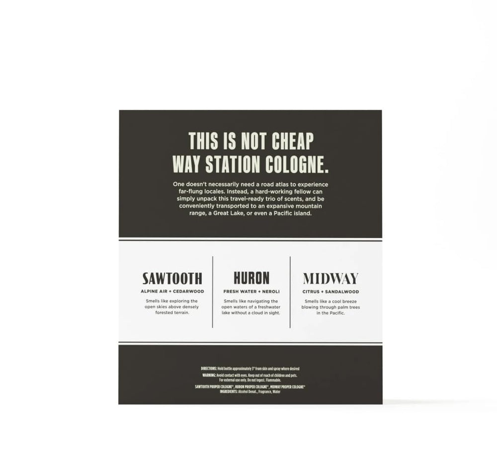 Duke Cannon Sawtooth packaging box showing craftsmanship and scent promise.