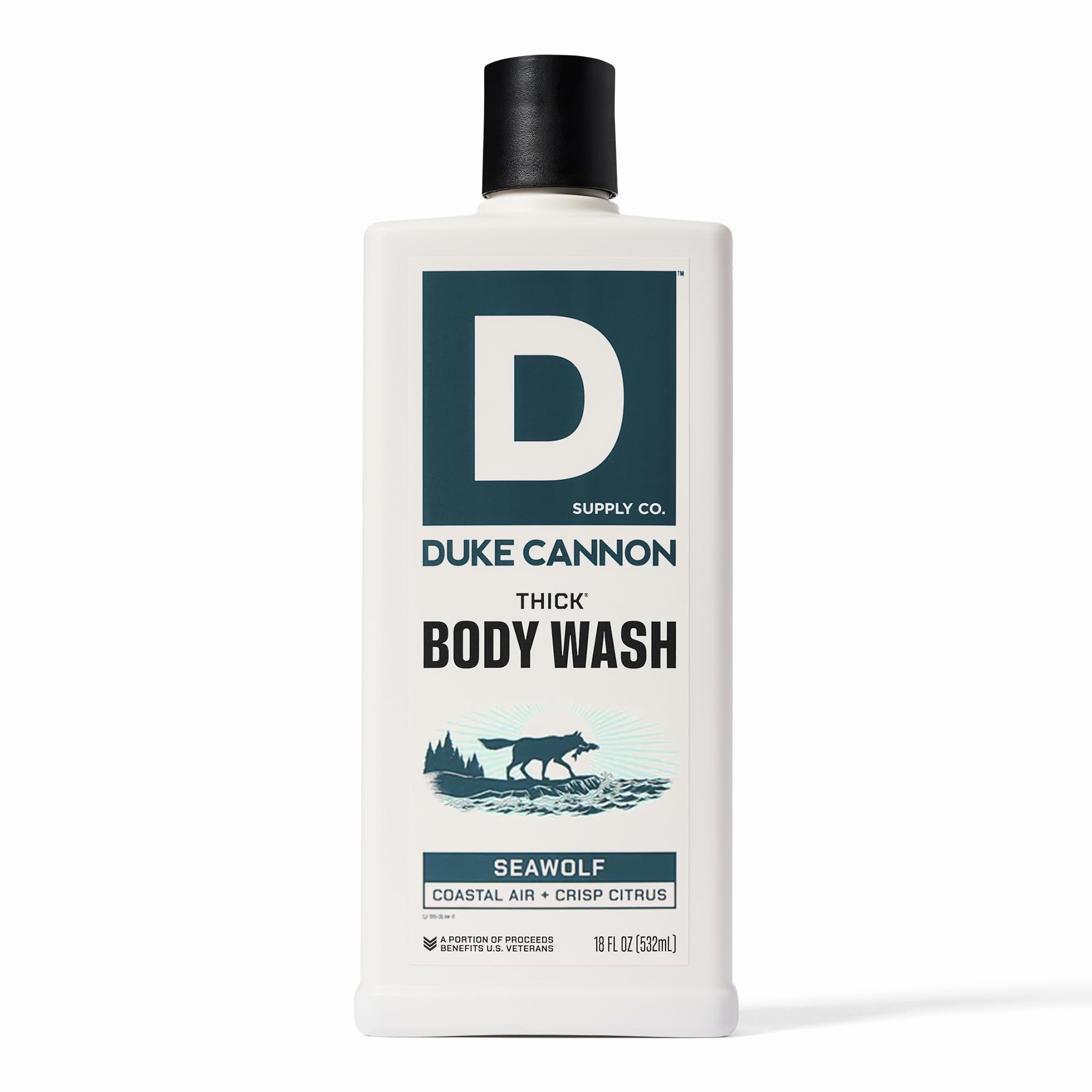 Duke Cannon Seawolf, botella de 18 oz para una limpieza duradera.
