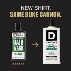 Duke Cannon Tea Tree 2-in-1 conditioner-rinse leaves hair softer after wash.