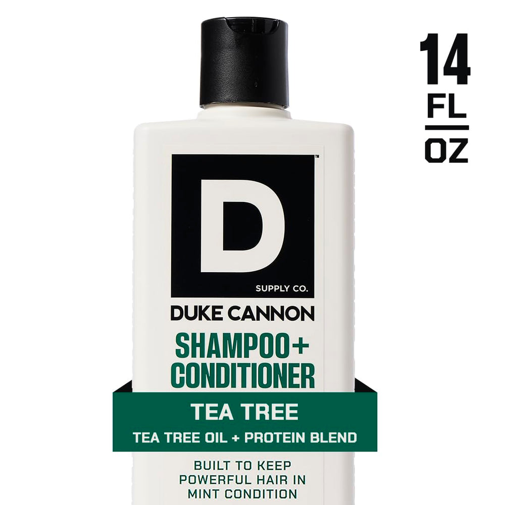 Duke Cannon Tea Tree 2-in-1 lather demonstrates easy, one-step cleansing and conditioning.