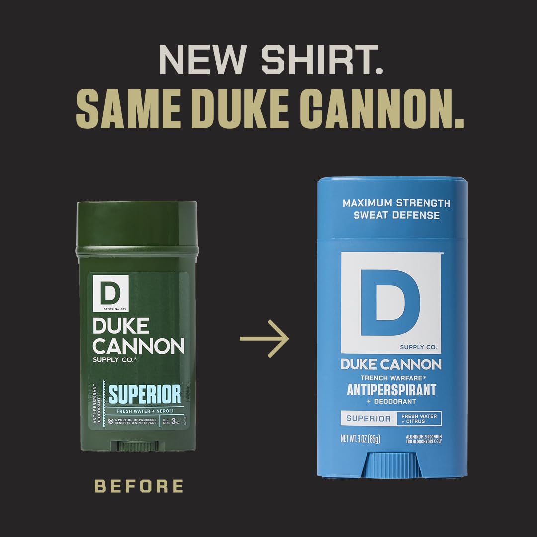 Duke Cannon Trench Warfare aloe and vitamin E component highlight for skin comfort.