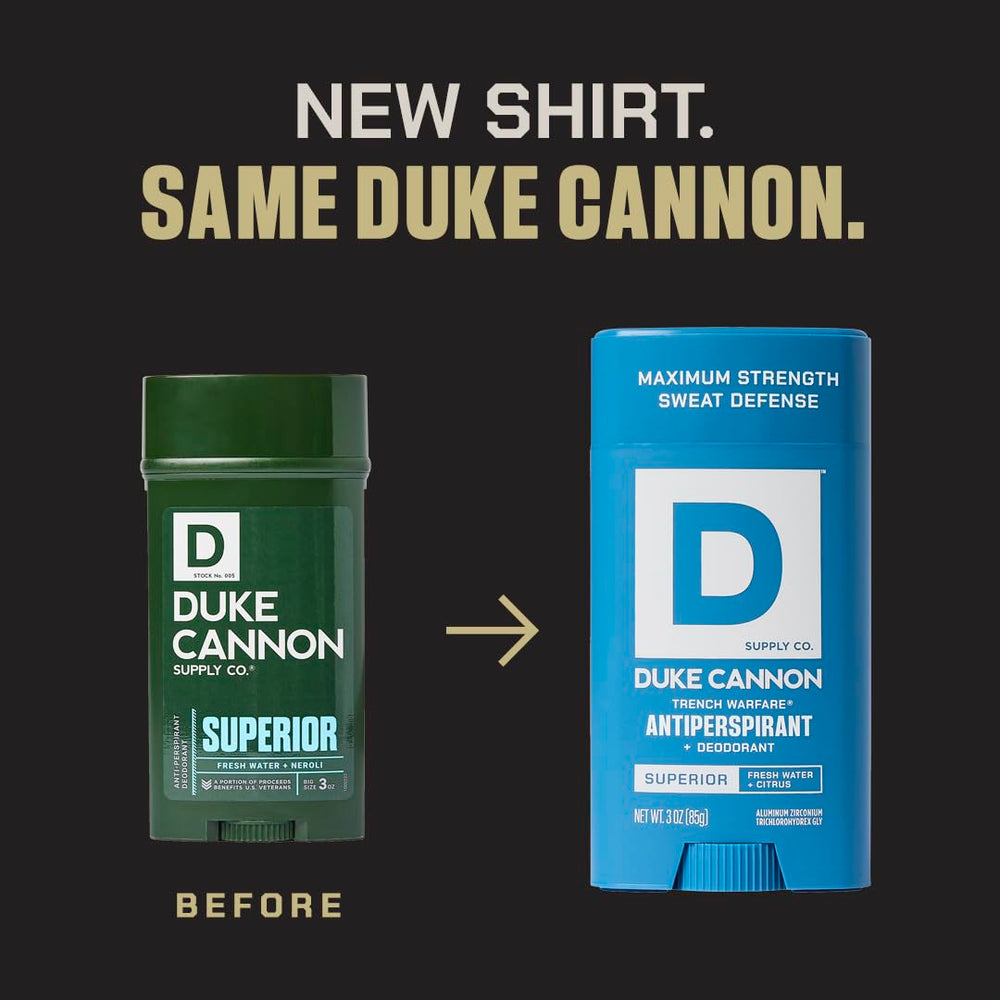 Duke Cannon Trench Warfare aloe and vitamin E component highlight for skin comfort.