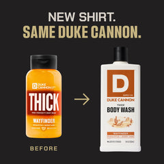 Etiqueta frontal de Duke Cannon Wayfinder muestra un diseño robusto y fragancia.