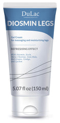 Dulac Diosmin Legs Gel Cream bottle applying cooling formula for instant refreshment.