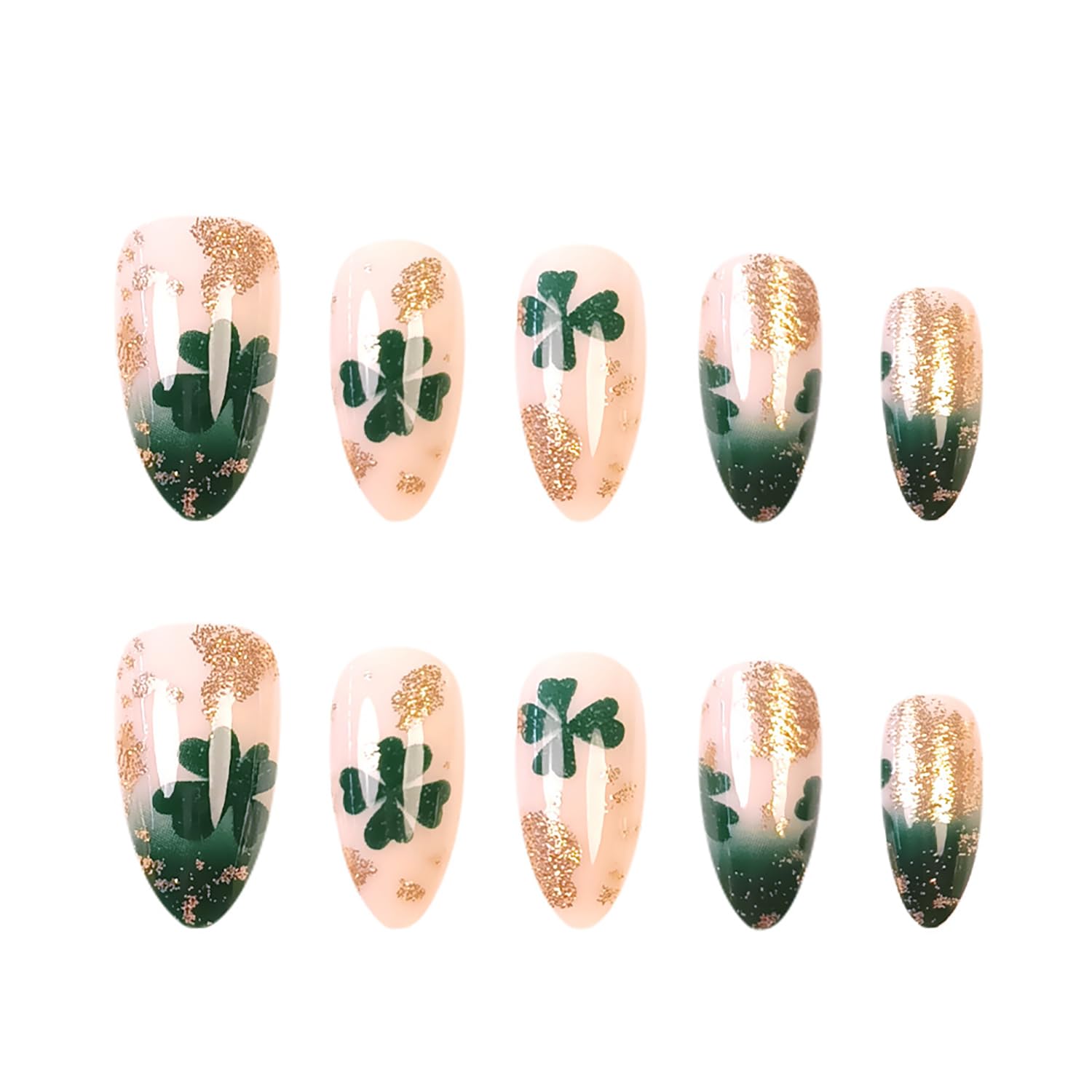 Uñas Dulyork con brillo dorado y acabado verde para fiestas.