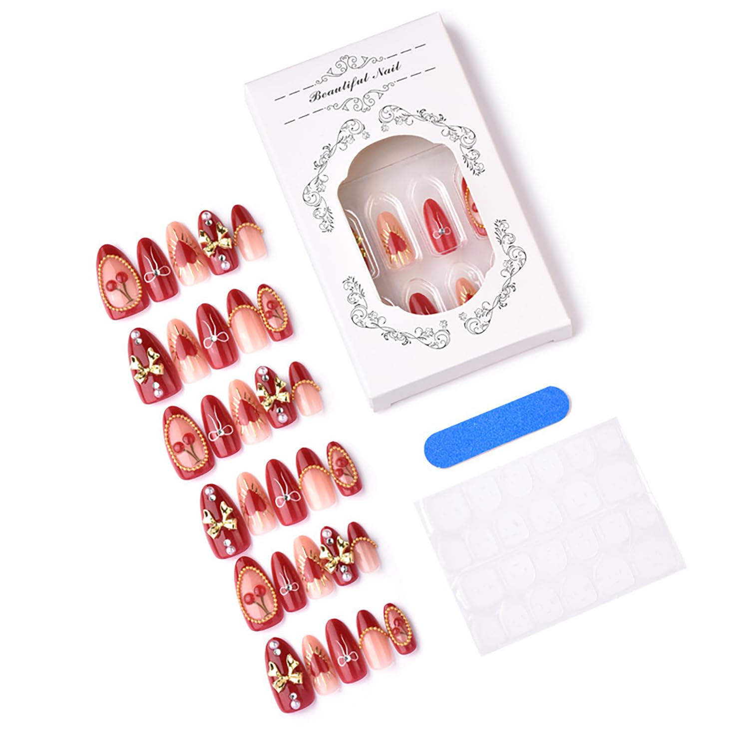 Dulyork valentines almond medium french tip nails with hearts