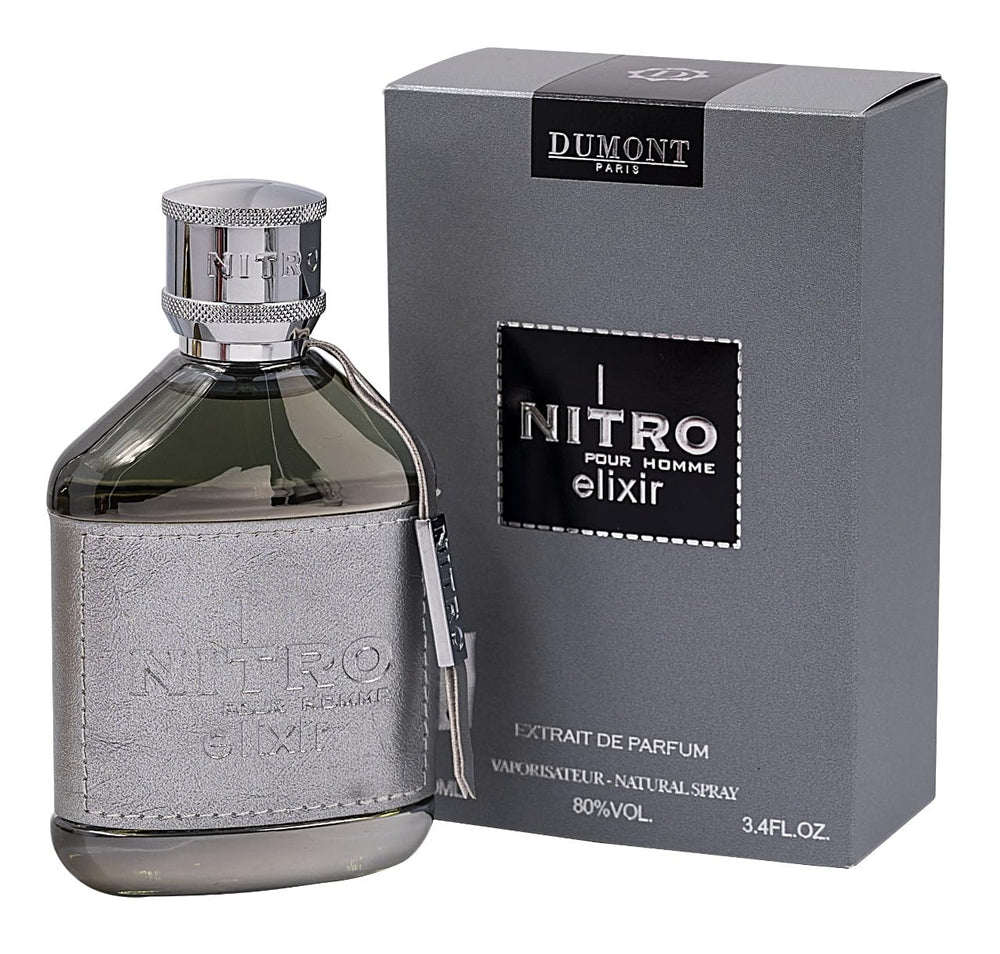 Dumont Nitro Elixir bottle front shows premium masculine design.