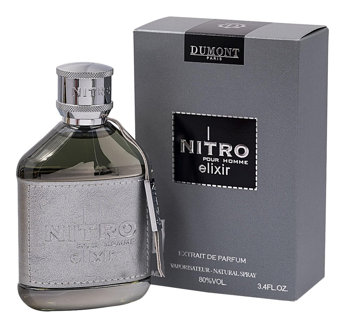 Dumont Nitro Elixir bottle front shows premium masculine design.