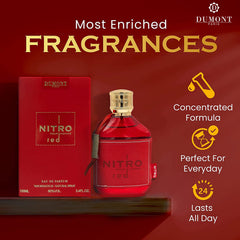 Dumont Nitro Red bottle cap emphasizes masculine branding for everyday elegance.