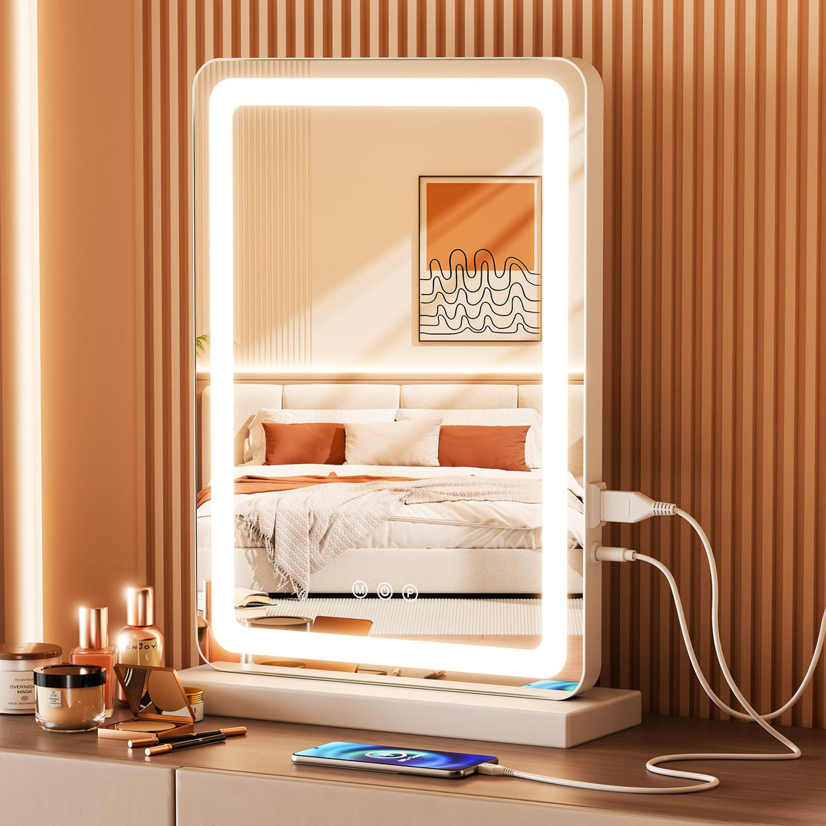 DUMOS vanity mirror 17x13 front view with built-in lights for makeup prep