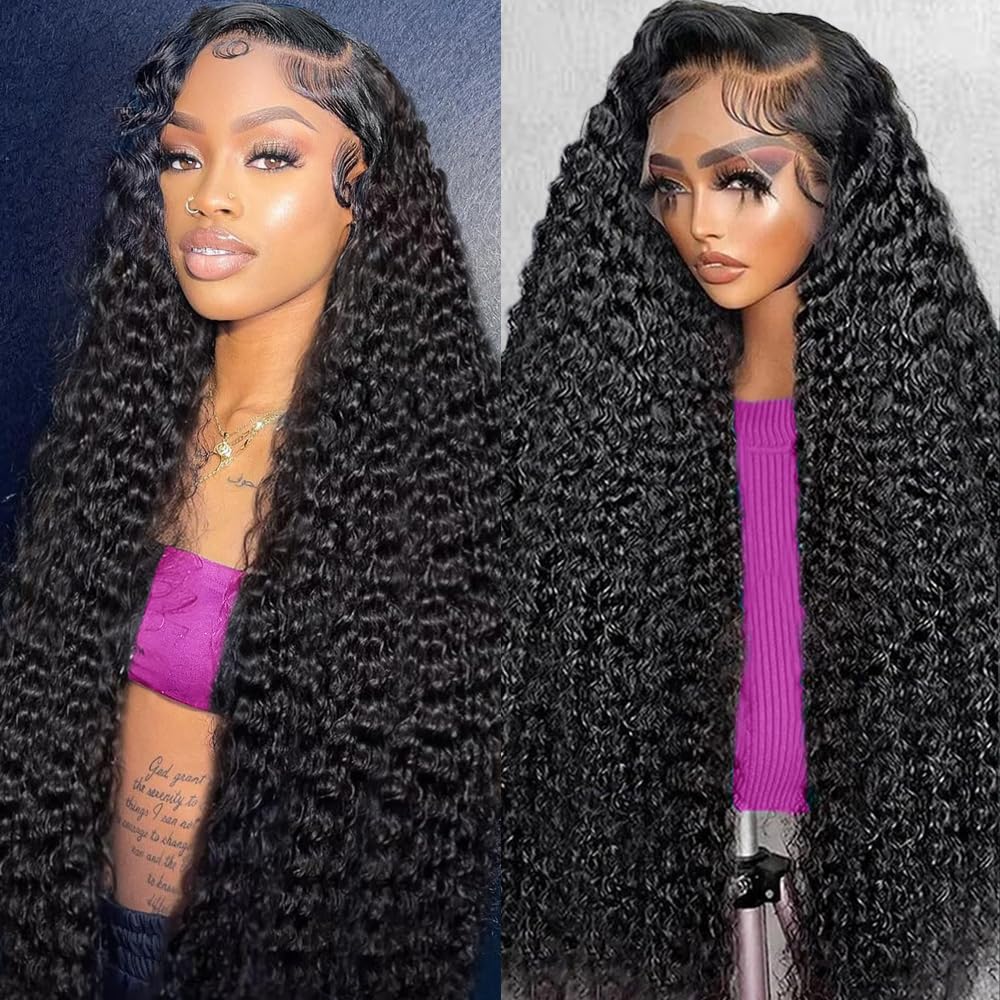 Dundix 32-inch deep wave lace-front wig front view with natural hairline and easy wear.