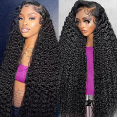Dundix 32-inch deep wave lace-front wig front view with natural hairline and easy wear.