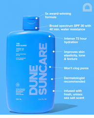DUNE SUNCARE Bod Guard bottle cap highlights mess-free travel design