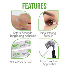 DUO 2-pack packaging for convenient, on-hand lash adhesive.