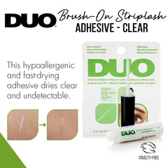 DUO lash glue tube close-up showing clear drying formula.
