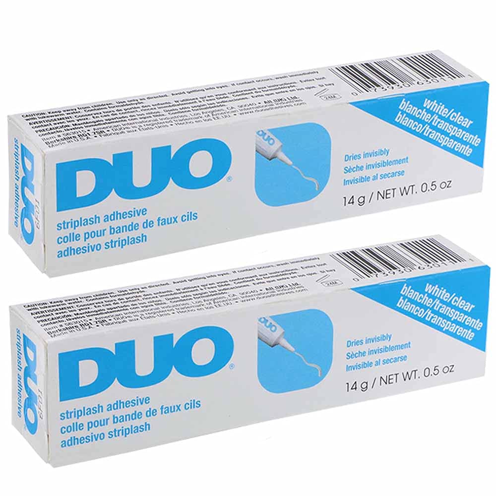 DUO eyelash glue clear bottle close-up for invisible, long-lasting lash bonding