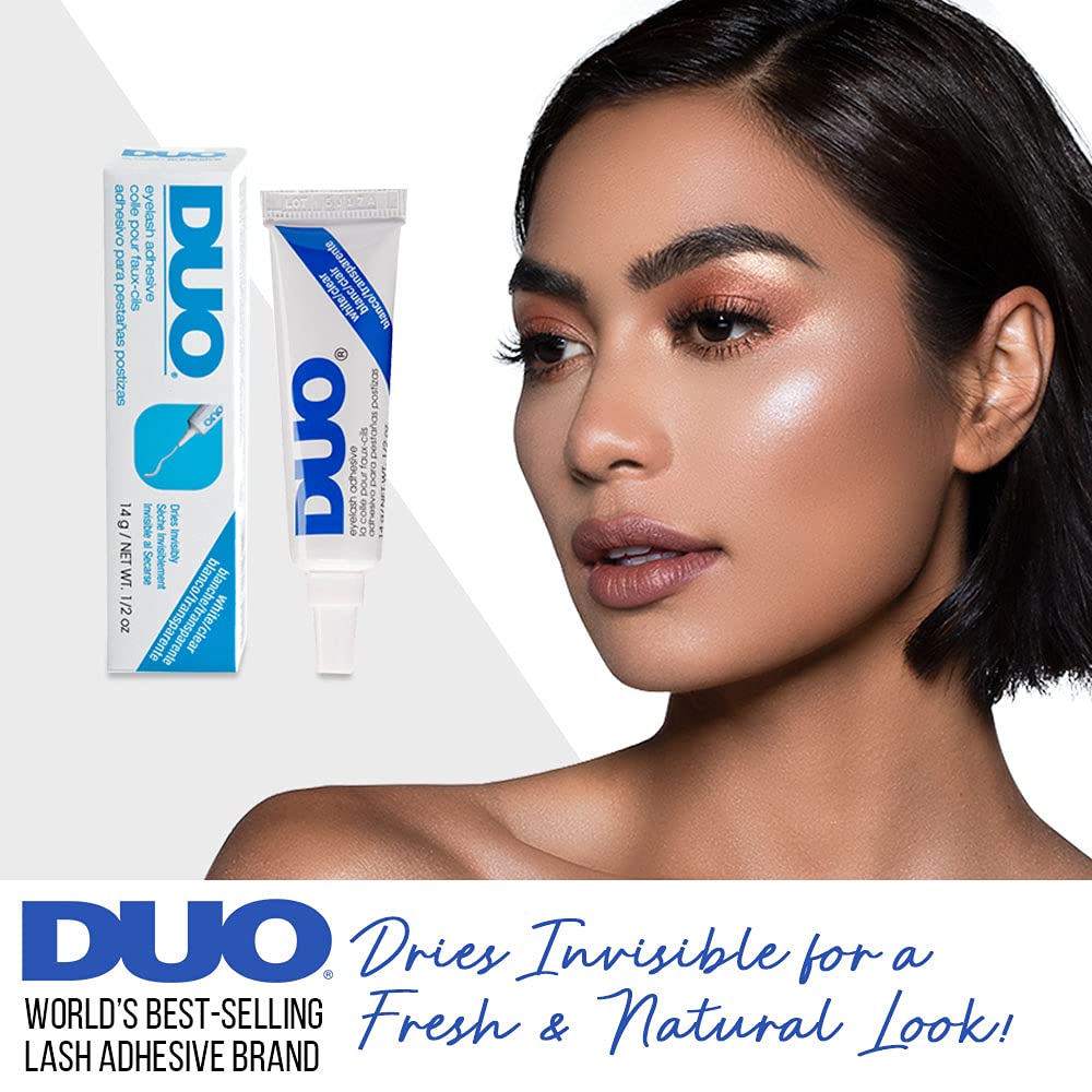 DUO eyelash glue drying clear to blend with makeup for seamless look