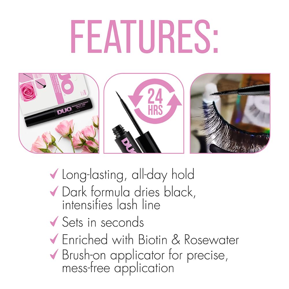 DUO Eyelash Glue latex-free formula suitable for sensitive eyes.