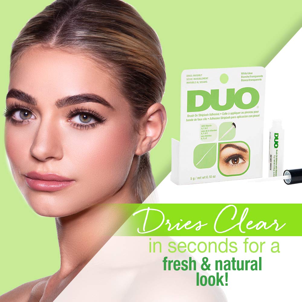 DUO hypoallergenic lash adhesive packaging highlights vitamins A, C and E.