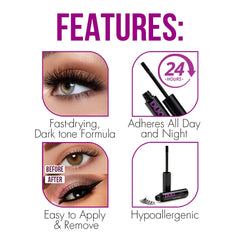 DUO Quick-Set dries to a dark black finish for seamless lashes.