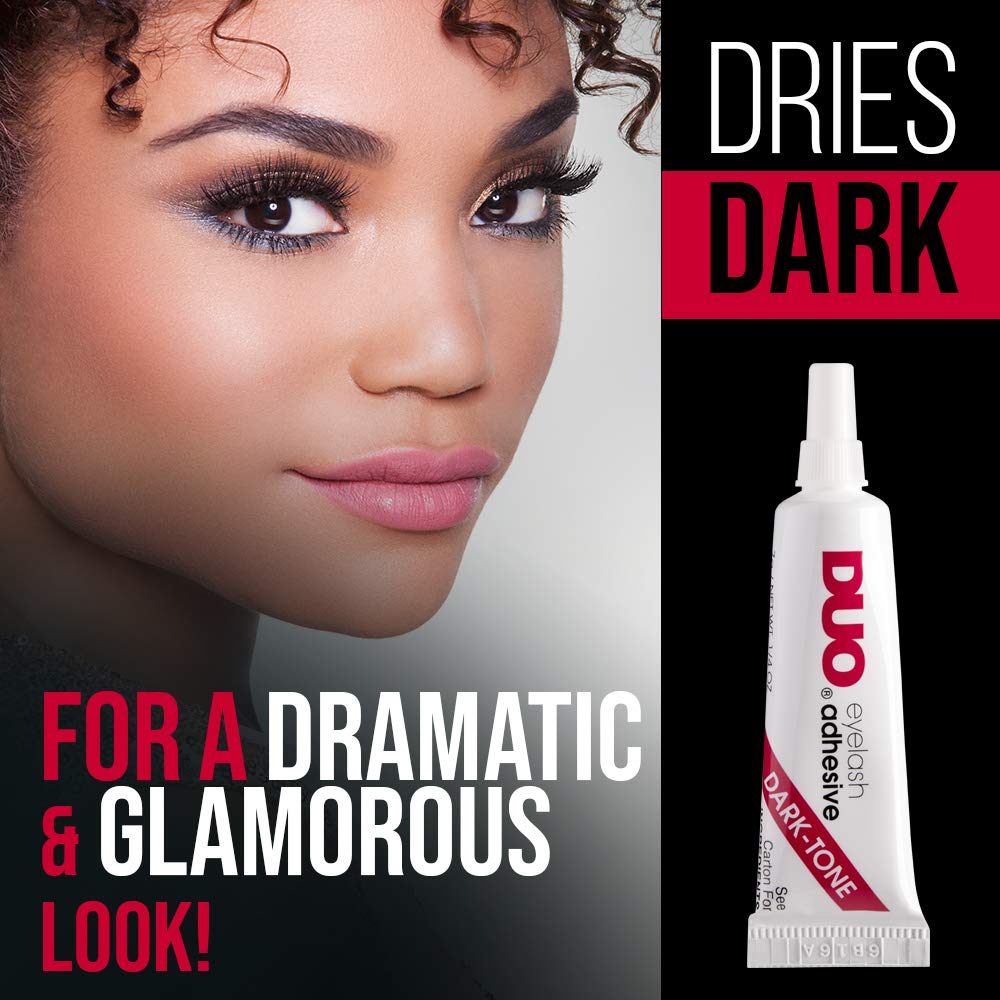 DUO adhesive in dark tone used while applying lashes for quick fixation.