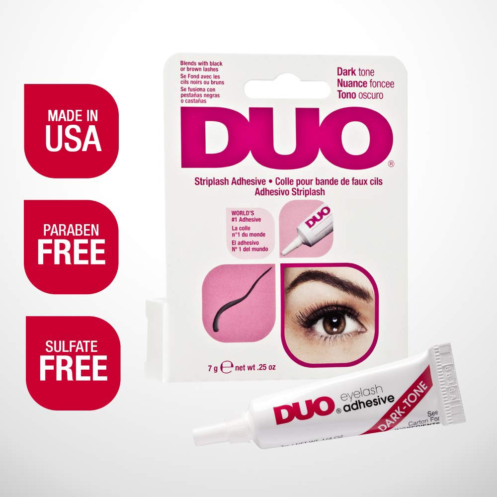 DUO Dark Tone swatch demonstrates quick-drying color match for lash bands.