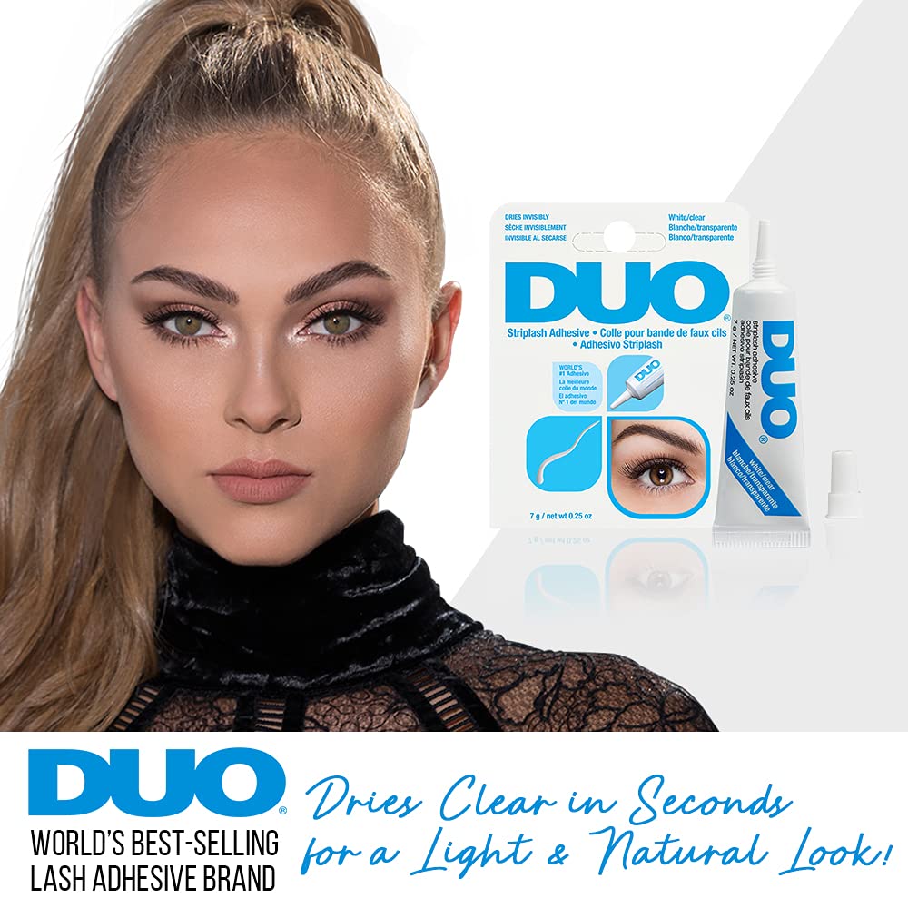 DUO Strip Lash Adhesive dries clear to maintain a natural look.
