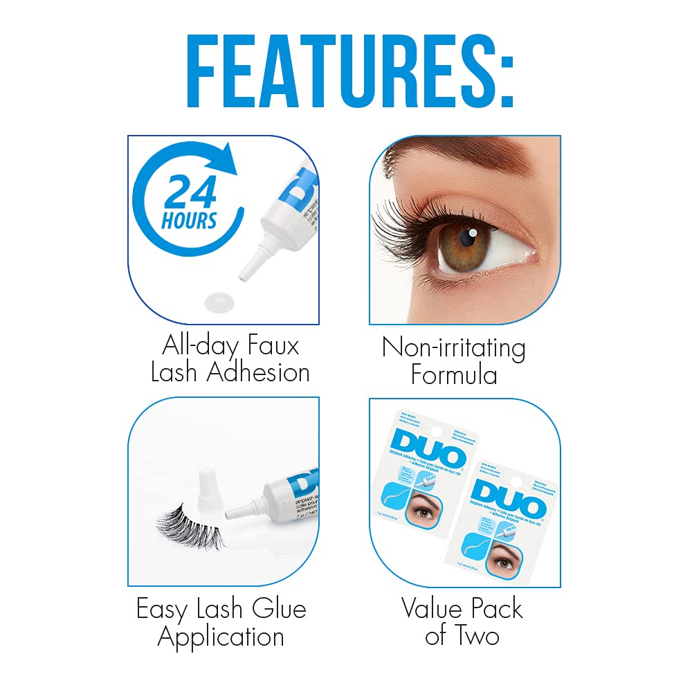 DUO Strip Lash Adhesive provides long lasting hold for evening looks.