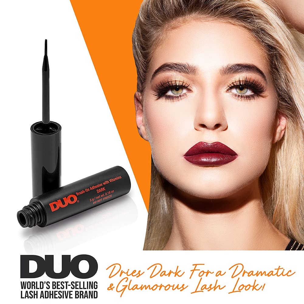 DUO dark tone lash glue provides waterproof hold for resilient wear.