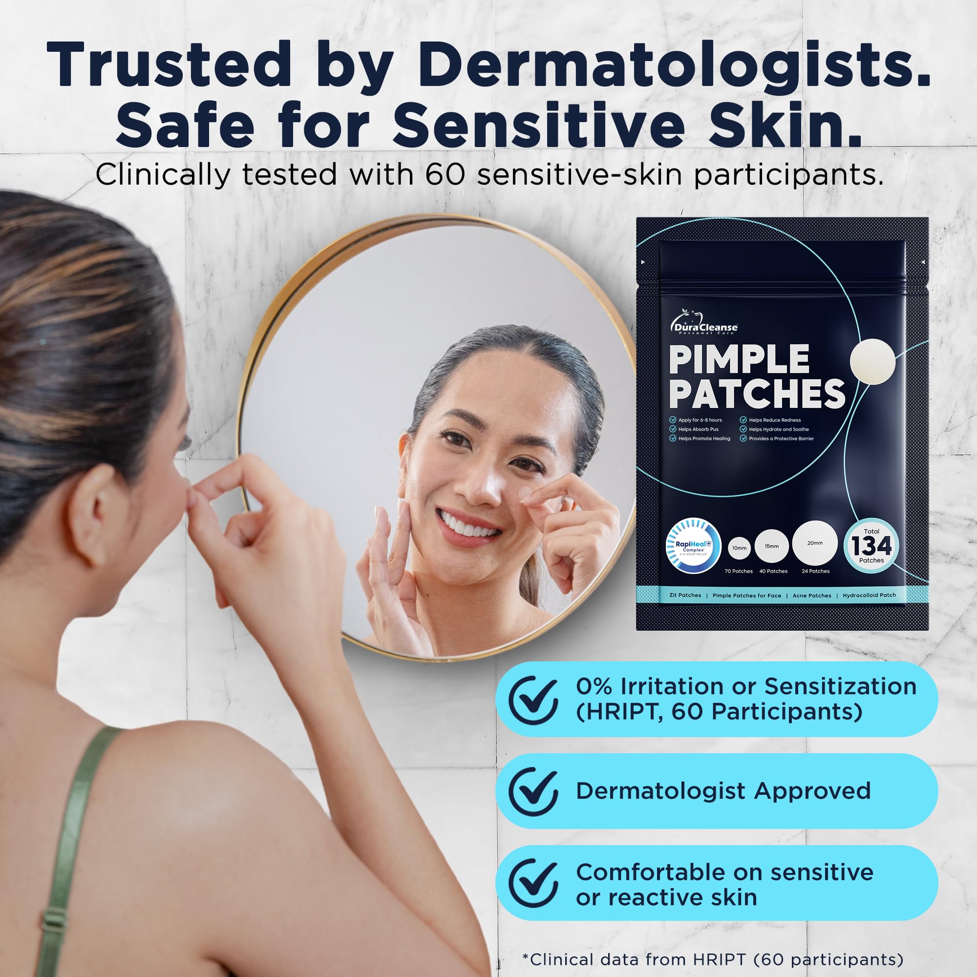 Dura Cleanse parches-acne-cara-uso-nocturno: diseño discreto para uso durante la noche.
