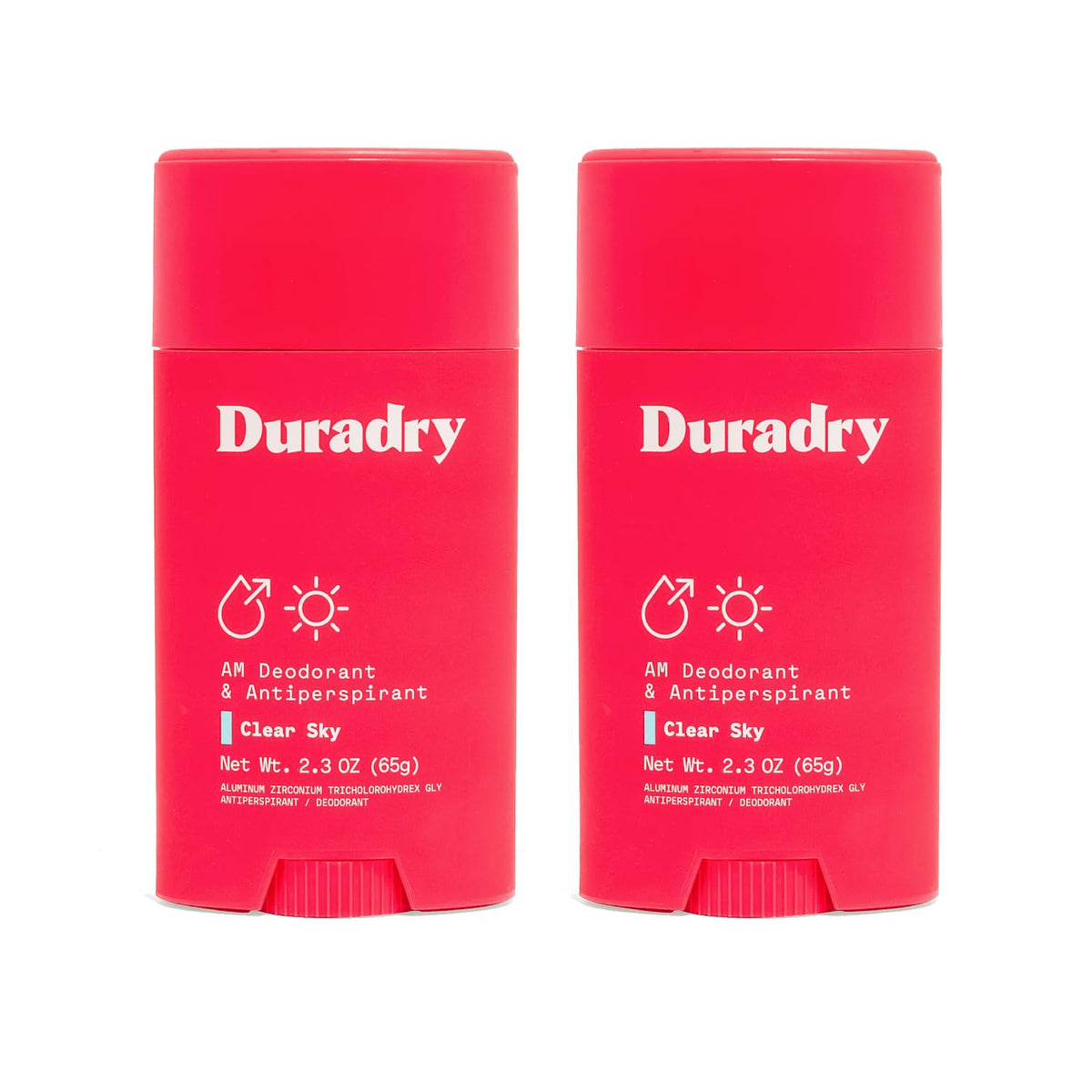 Duradry Clear Sky antiperspirant stick shown for all-day dryness