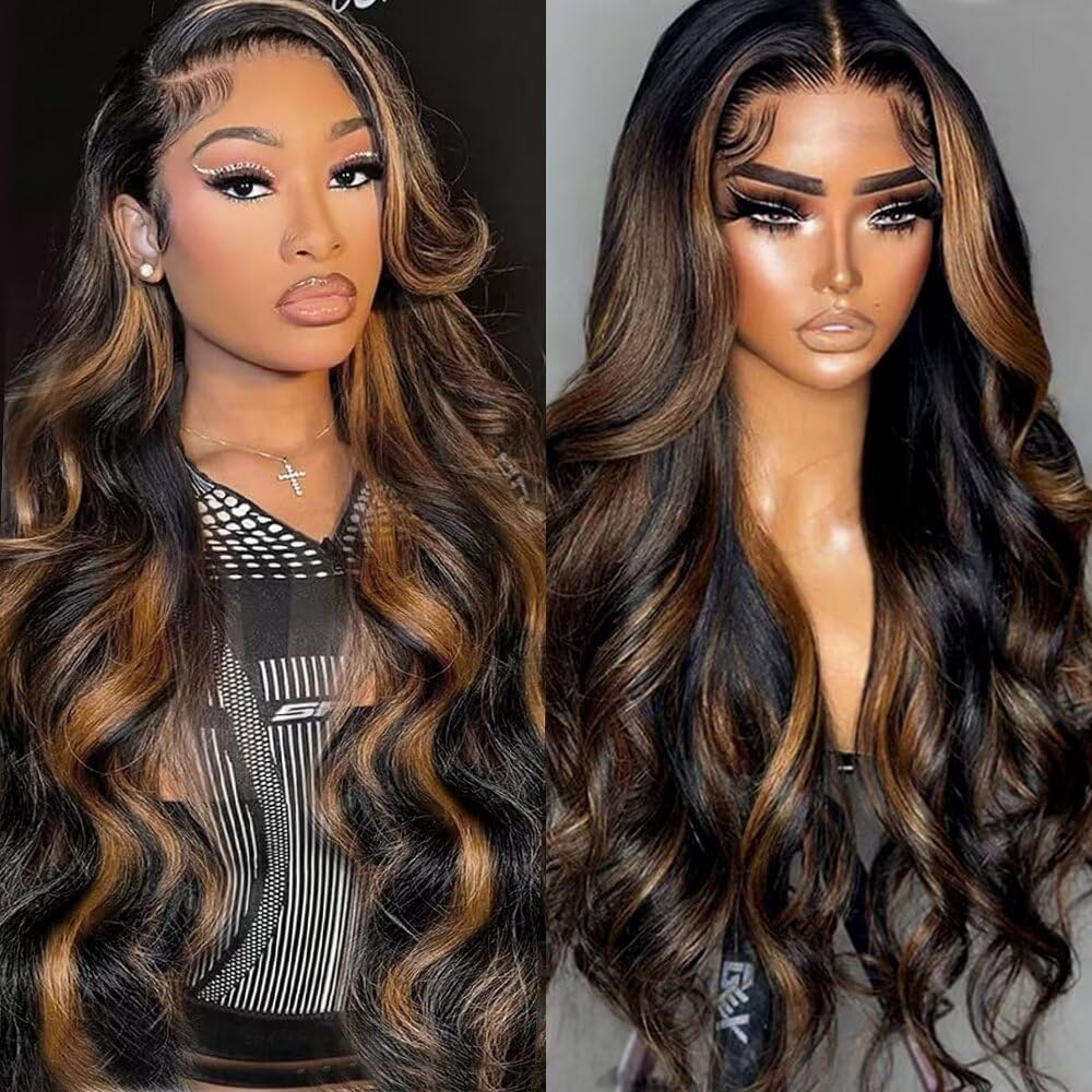 Durgio Ombre Highlight 13x6 body wave lace front wig with seamless hairline.