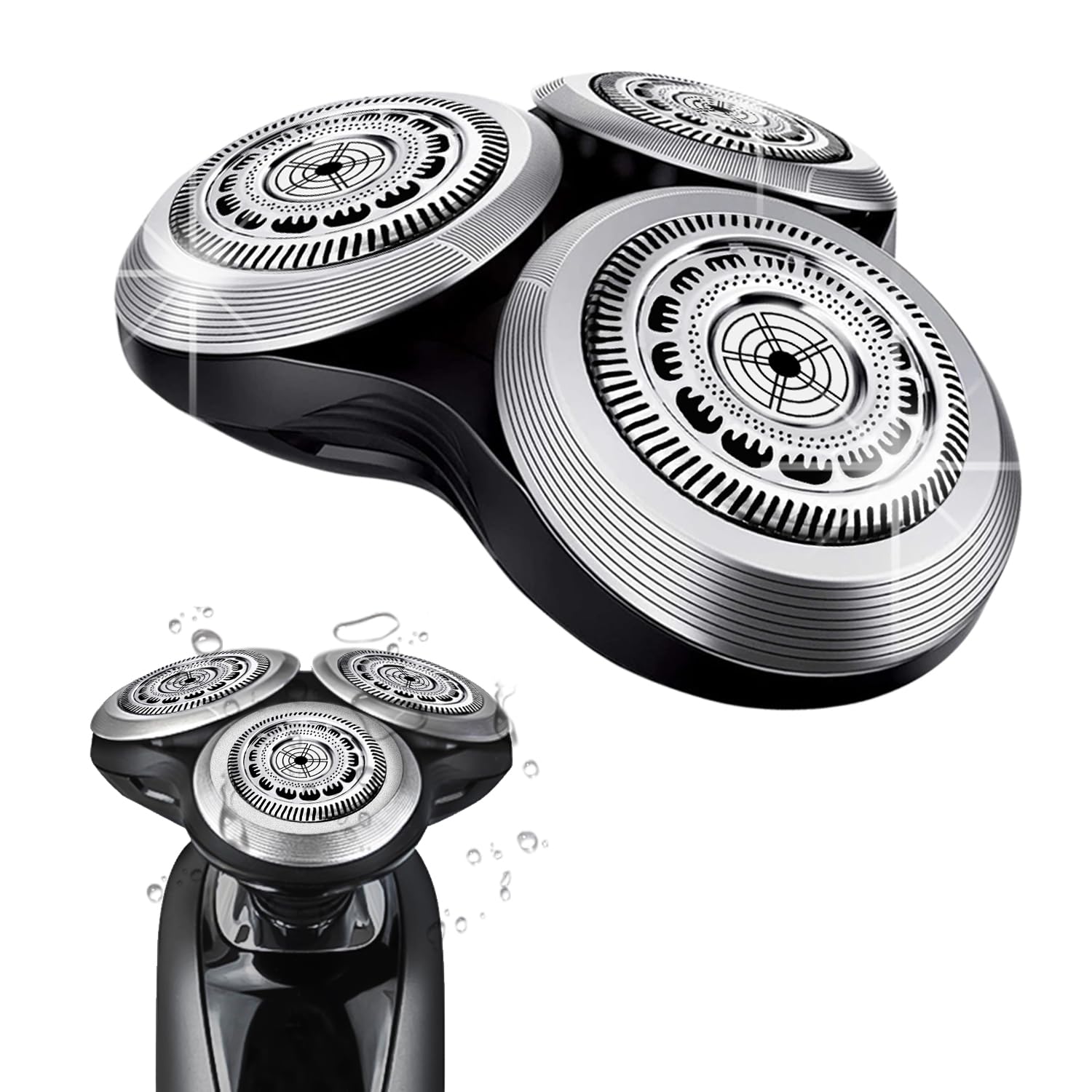 Durimi SH90 replacement head closeup showing metal buckle for durable Philips Norelco 9000 compatibility.