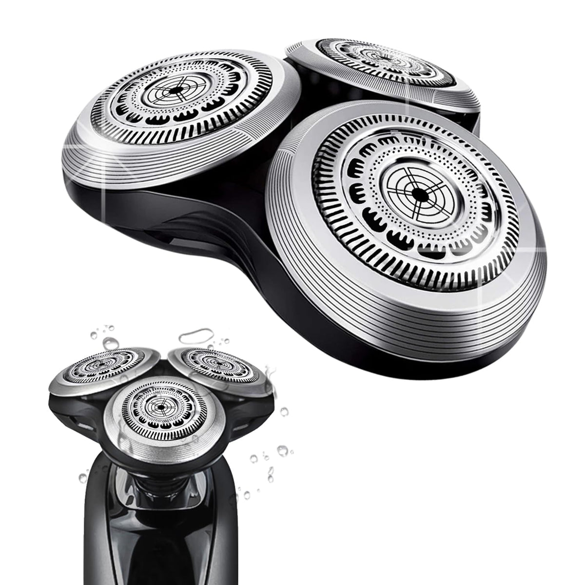 Durimi SH90 replacement head closeup showing metal buckle for durable Philips Norelco 9000 compatibility.