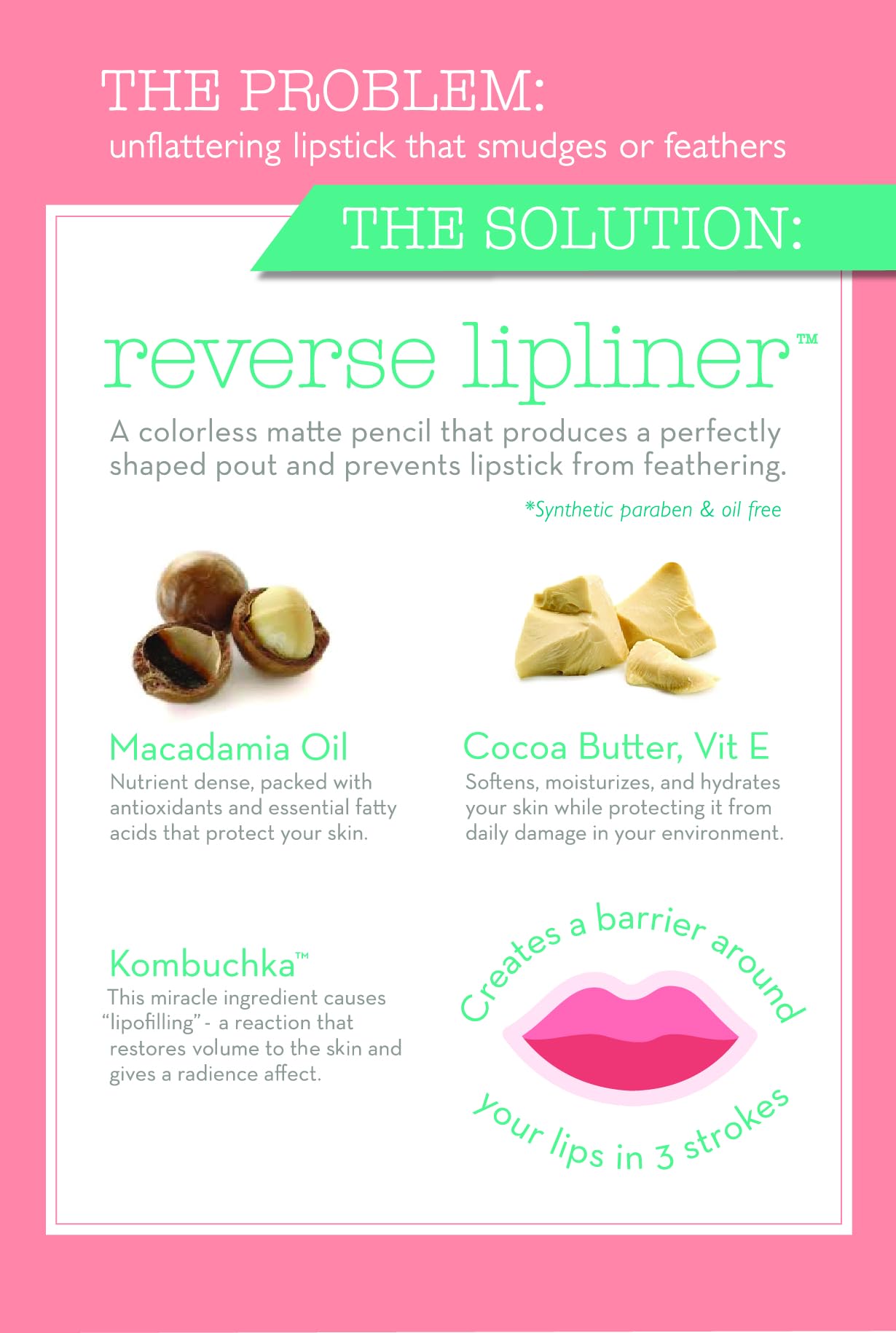 DuWop Reverse Lipliner contorno suave alrededor de boca aporta volumen sutil.