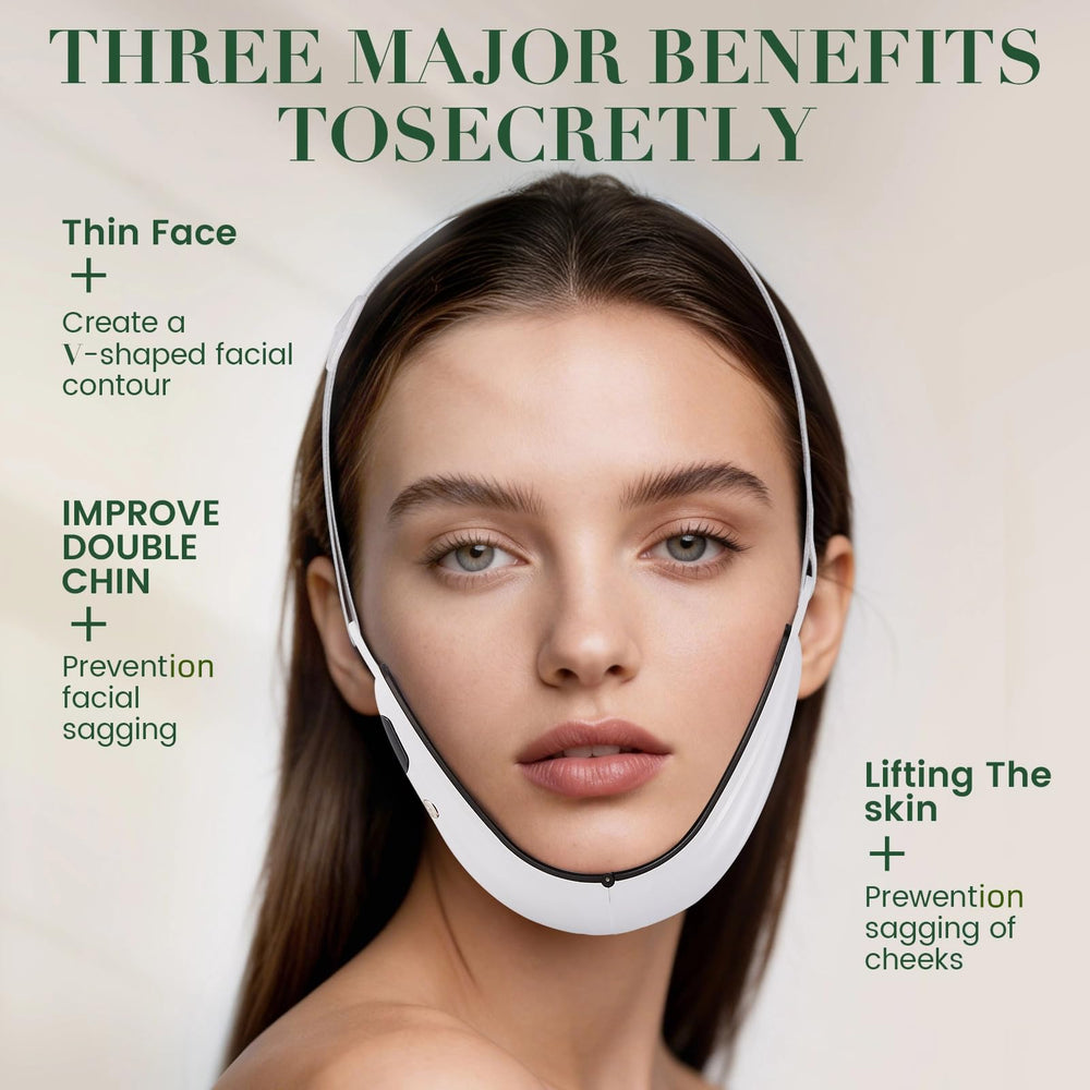 Dyews V-face machine in use, showing jawline-focused massage for potential contouring.