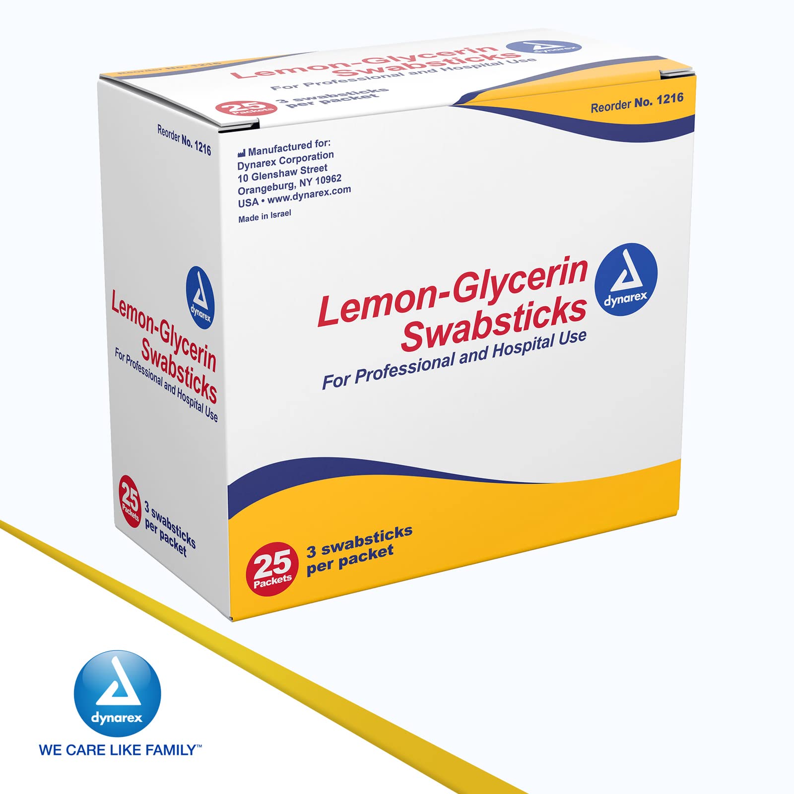 Dynarex Lemon-Glycerin Swabsticks boxed for hospital or home use.