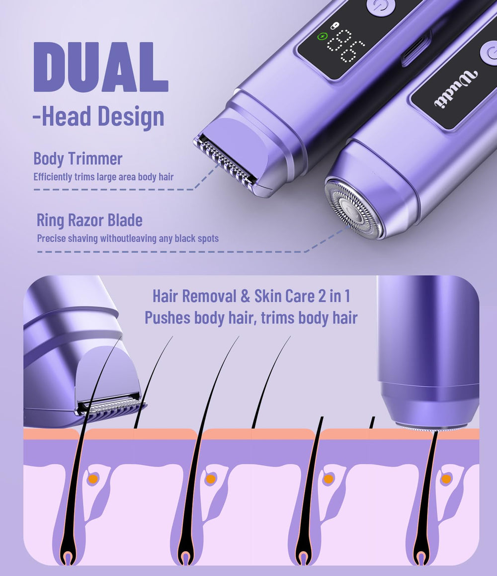 Dynooper bikini trimmer dual-head side view with ergonomic grip
