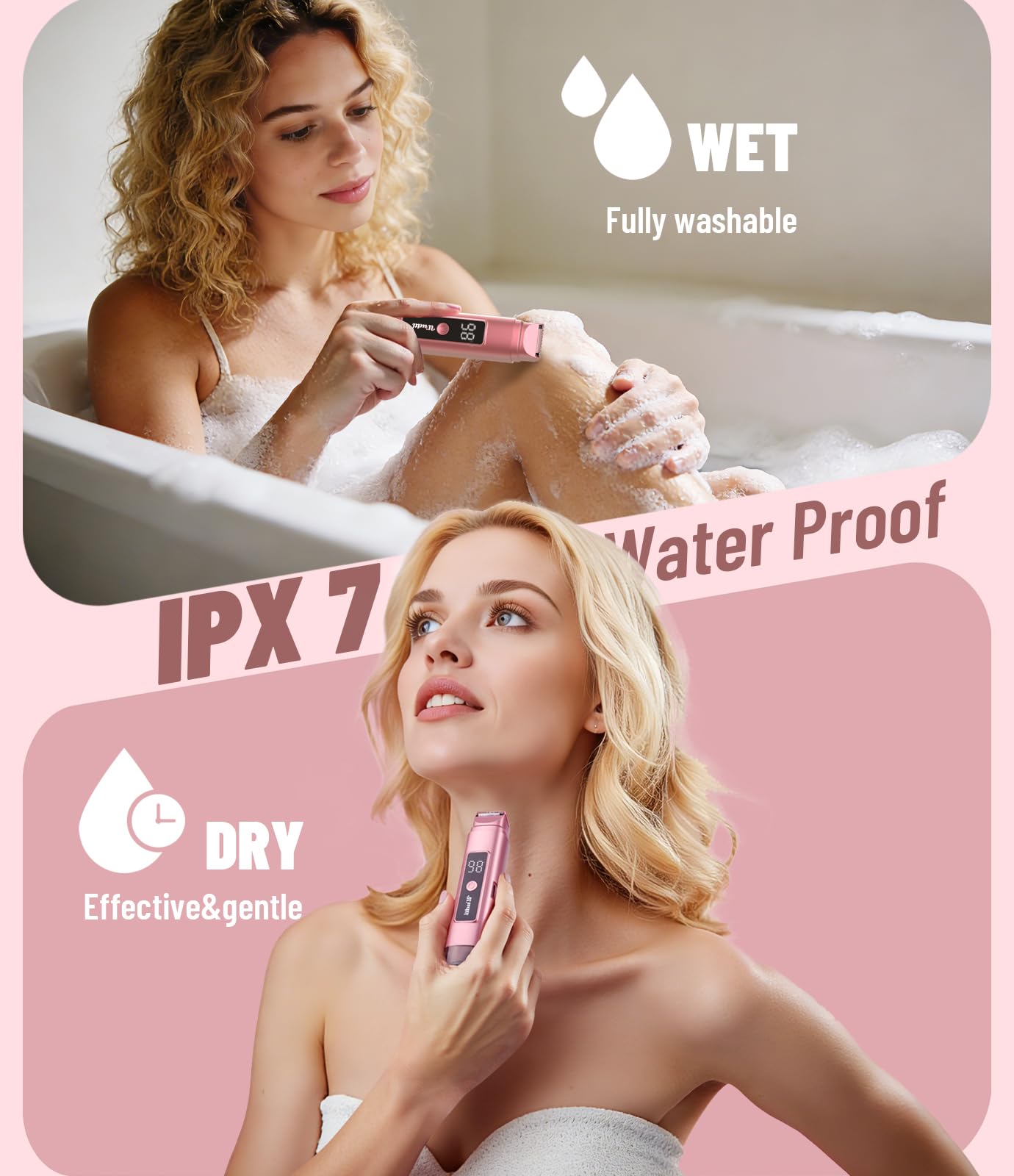 Dynooper bikini trimmer Tea Rose blade close-up shows 0.5mm ceramic blades for precision.